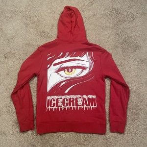 ICECREAM Red White Frosty Arch Hoodie Spellout Eye Anime BBC Size Large